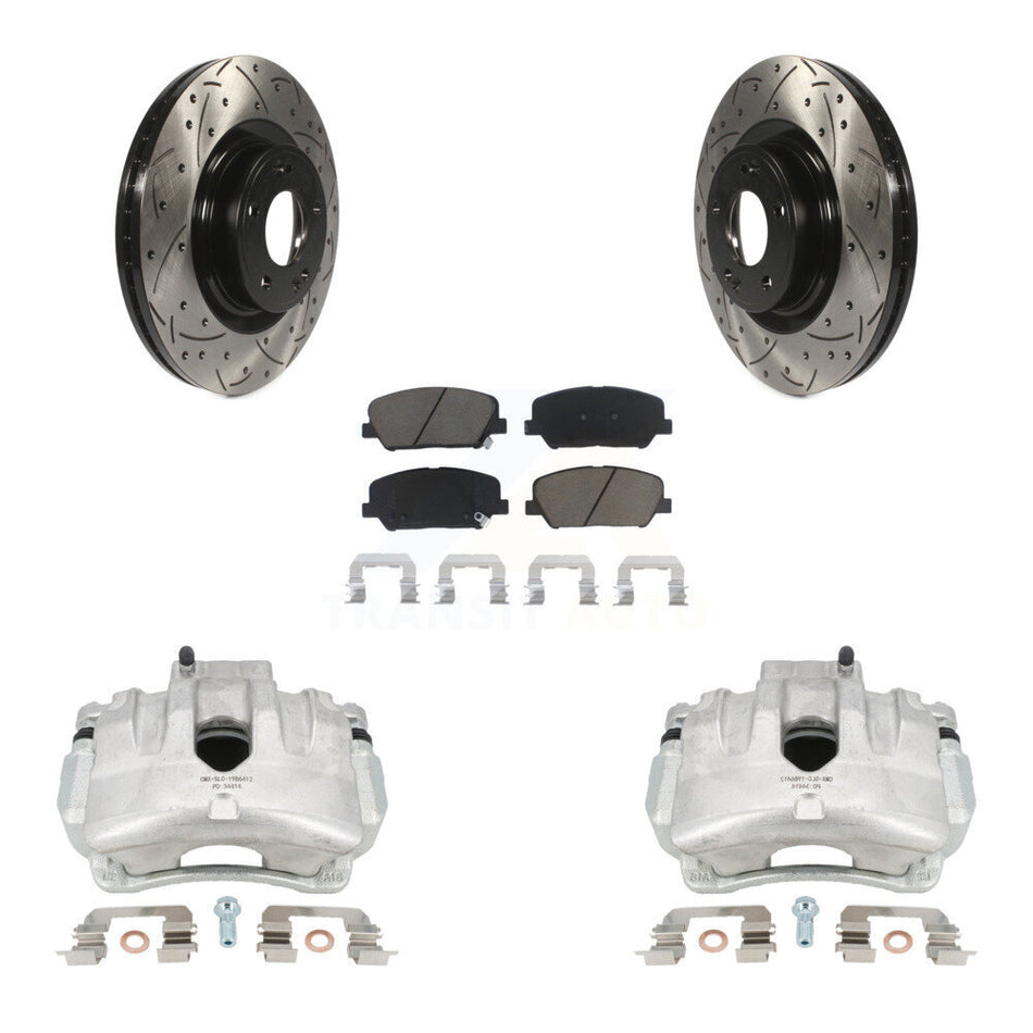 Front Disc Brake Coated Caliper Drilled Slotted Rotors And Ceramic Pads Kit For Hyundai Genesis Coupe With Single Piston Calipers KCD-100037C