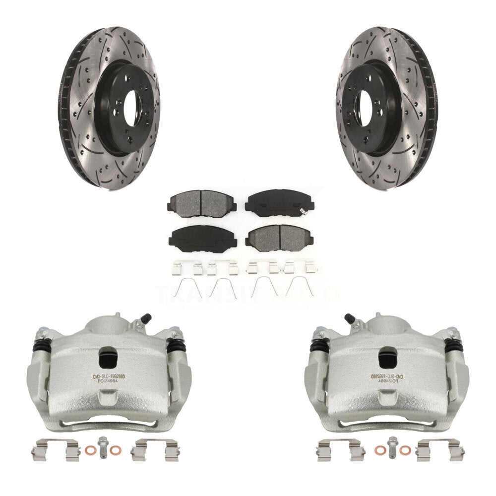 Front Disc Brake Coated Caliper Drilled Slot Rotor Semi-Metallic Pad Kit For Honda Civic KCD-100037S