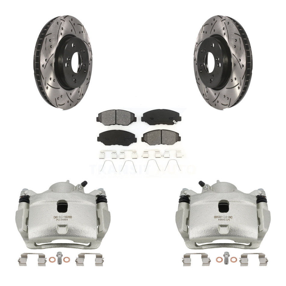 Front Disc Brake Coated Caliper Drilled Slot Rotor Semi-Metallic Pad Kit For Honda Civic KCD-100037S