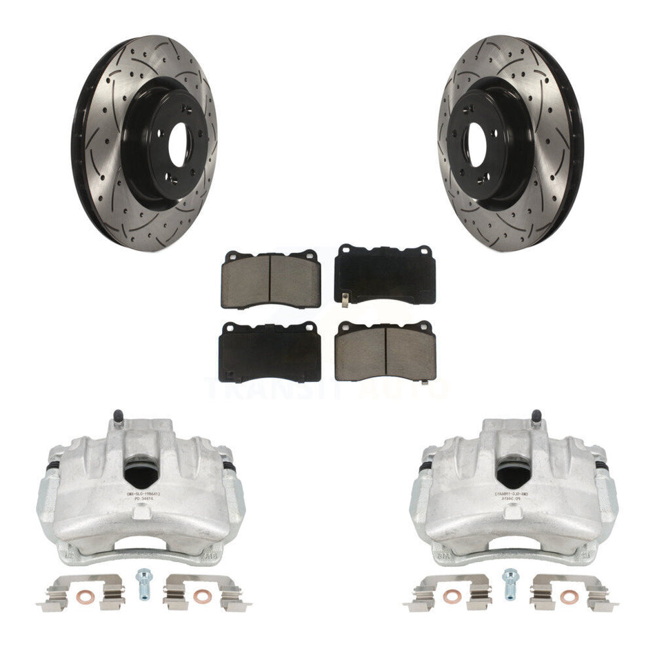 Front Disc Brake Coated Caliper Drilled Slotted Rotors And Ceramic Pads Kit For Hyundai Genesis Coupe With Single Piston Calipers KCD-100038C