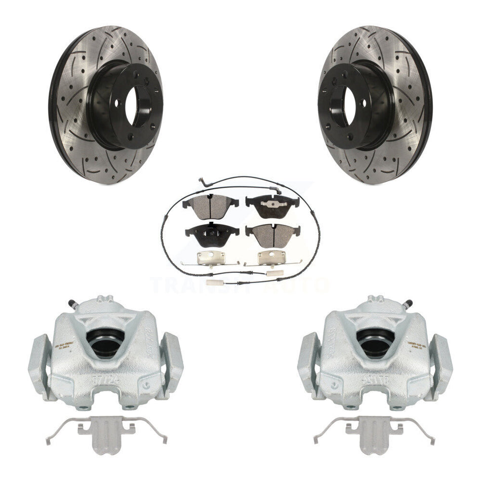 Front Disc Brake Coated Caliper Drilled Slotted Rotors And Semi-Metallic Pads Kit For BMW 328i xDrive X1 328xi 323i KCD-100038P
