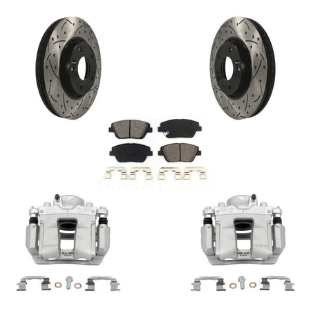 Front Brake Caliper Drill Slot Rotor Semi-Metallic Pad Kit For Hyundai Sonata Kia Optima KCD-100038S