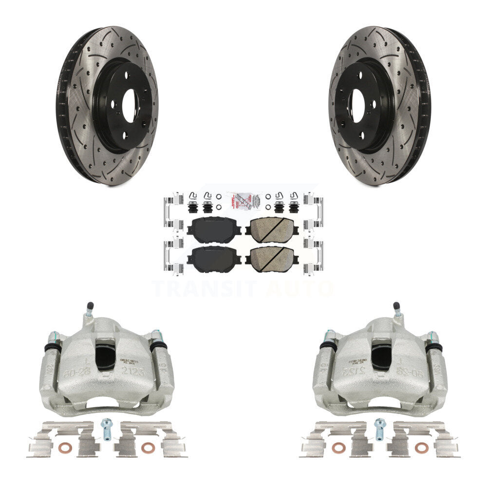 Front Disc Brake Coated Caliper Drilled Slotted Rotors & Ceramic Pad Kit For Lexus IS250 KCD-100039N