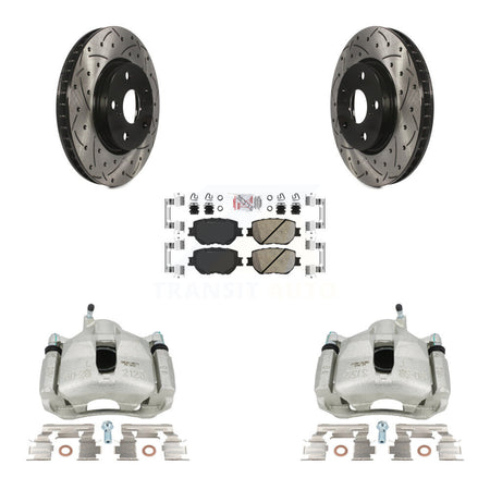 Front Disc Brake Coated Caliper Drilled Slotted Rotors & Ceramic Pad Kit For Lexus IS250 KCD-100039N