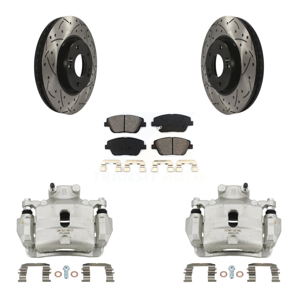 Front Brake Caliper Drill Slot Rotors Semi-Metallic Pad Kit For 2014 Hyundai Sonata 2.0L KCD-100039S