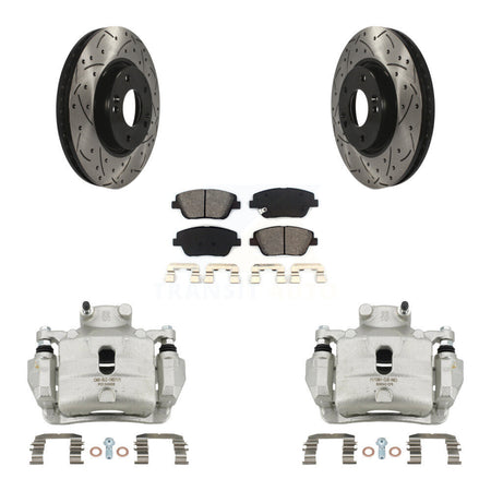 Front Brake Caliper Drill Slot Rotors Semi-Metallic Pad Kit For 2014 Hyundai Sonata 2.0L KCD-100039S