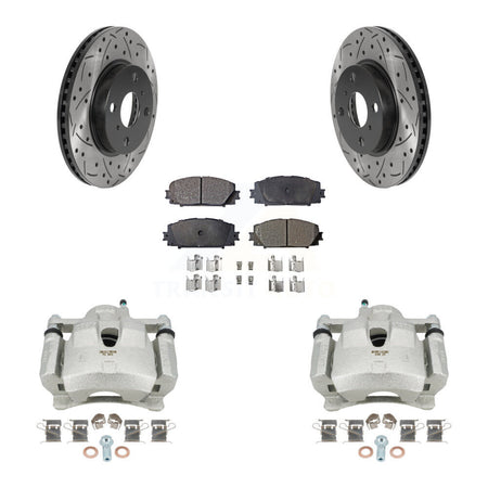 Front Disc Brake Coated Caliper Drilled Slotted Rotor & Ceramic Pad Kit For Toyota Yaris KCD-100039T
