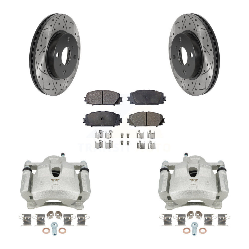 Front Disc Brake Coated Caliper Drilled Slotted Rotor & Ceramic Pad Kit For Toyota Yaris KCD-100039T