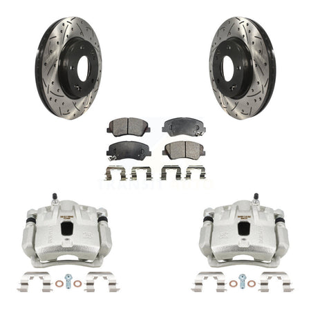 Front Brake Coat Caliper Drill Slot Rotor Semi-Metallic Pad Kit For Hyundai Elantra 1.8L KCD-100040P