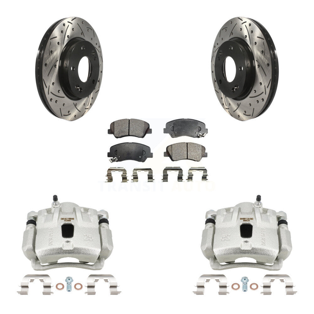 Front Brake Caliper Drill Slot Rotors Ceramic Pad Kit For 2011-2012 Hyundai Elantra 1.8L KCD-100040T