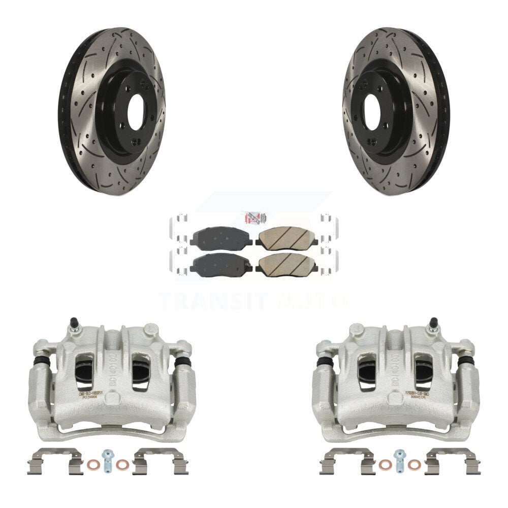 Front Brake Coated Caliper Drill Slot Rotor Ceramic Pad Kit For Hyundai Santa Fe XL 3.3L KCD-100041N