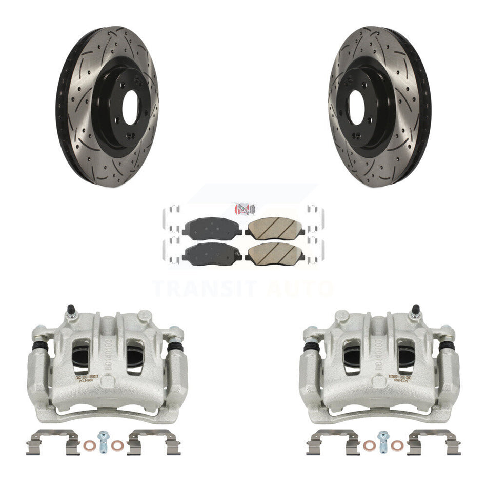 Front Brake Coated Caliper Drill Slot Rotor Ceramic Pad Kit For Hyundai Santa Fe XL 3.3L KCD-100041N