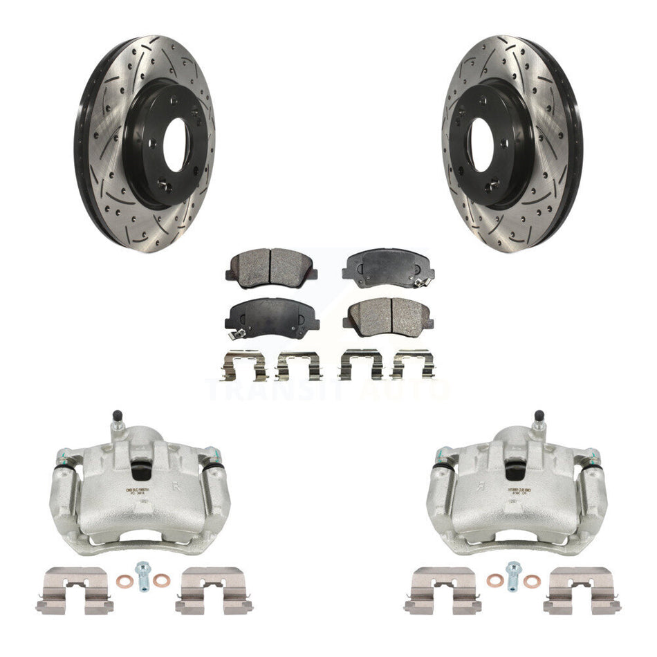 Front Brake Caliper Drill Slotted Rotors Semi-Metallic Pad Kit For 2012 Hyundai Veloster KCD-100041P