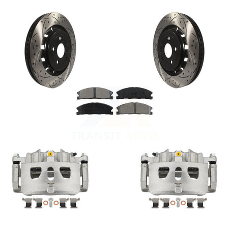 Front Brake Caliper Drill Slot Rotor Semi-Metallic Pad Kit For Ford Explorer Flex Taurus KCD-100041S