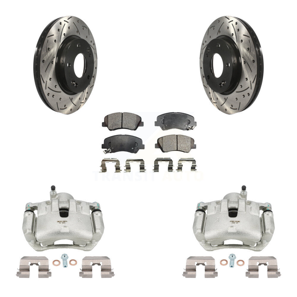 Front Brake Coated Caliper Drill Slotted Rotor Ceramic Pad Kit For 2012 Hyundai Veloster KCD-100041T