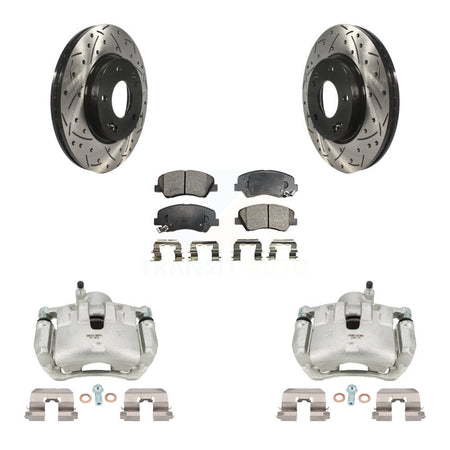 Front Brake Coated Caliper Drill Slotted Rotor Ceramic Pad Kit For 2012 Hyundai Veloster KCD-100041T