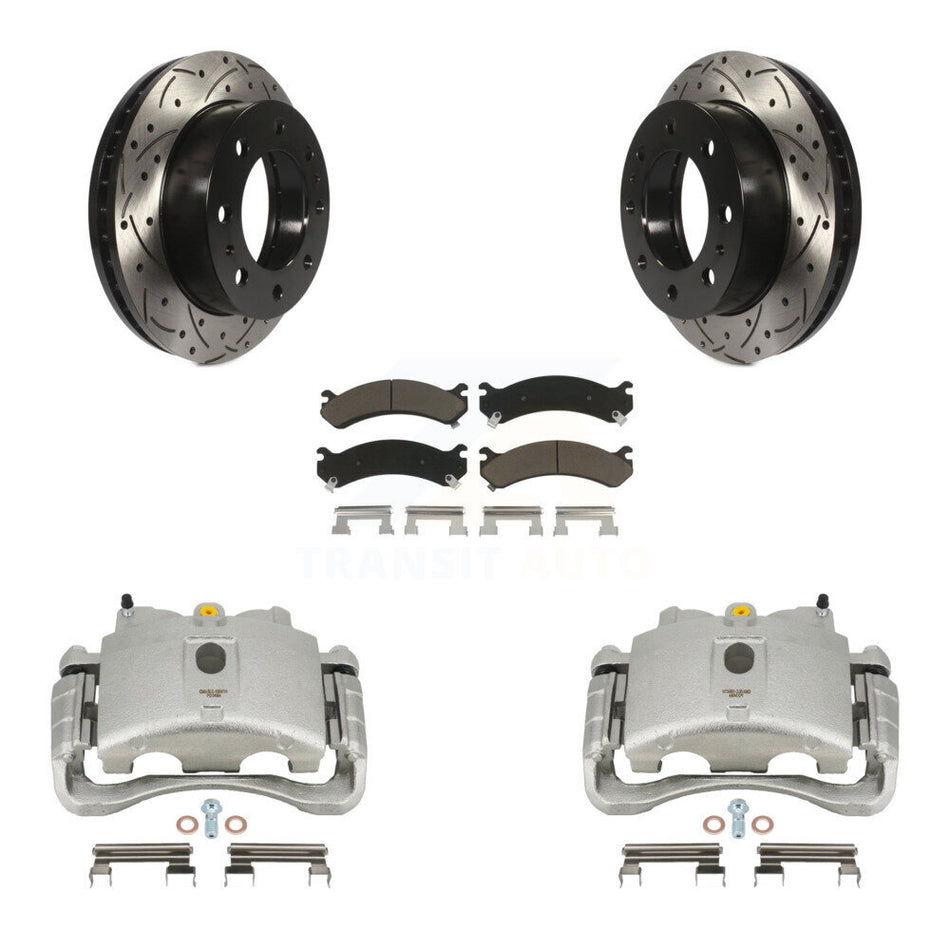 Front Brake Caliper Drilled Slot Rotor Ceramic Pad Kit For Chevrolet Silverado 2500 HD GMC Sierra Express Cadillac DeVille Savana 3500 Hummer H2 Classic 1500 Suburban Yukon XL KCD-100042C