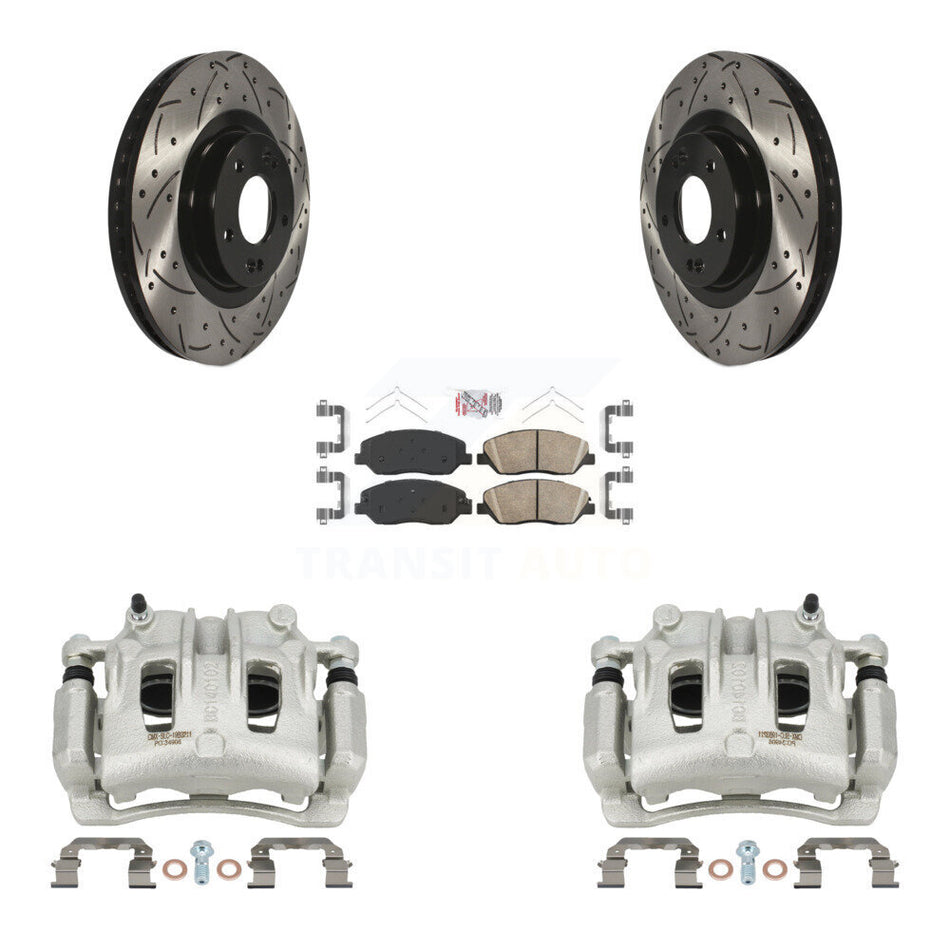 Front Disc Brake Coated Caliper Drill Slot Rotor Ceramic Pad Kit For Hyundai Santa Fe XL KCD-100042N