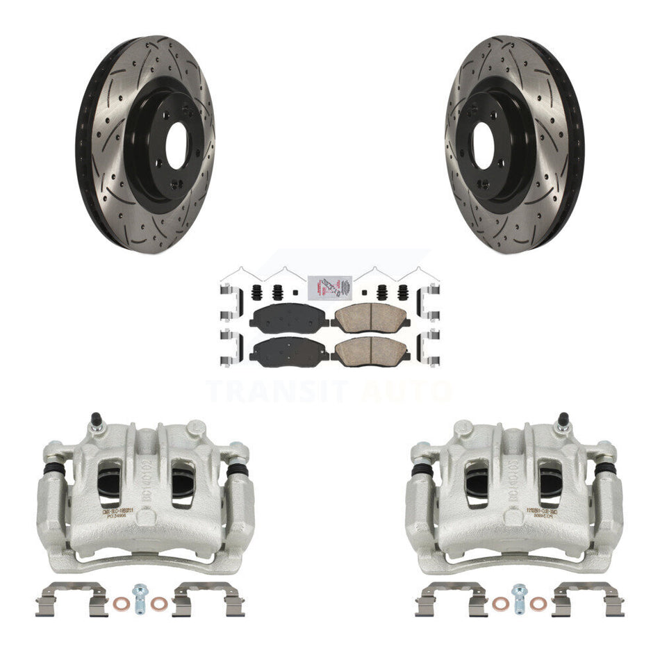 Front Disc Brake Coated Caliper Drill Slot Rotor Ceramic Pad Kit For Hyundai Santa Fe XL KCD-100043N