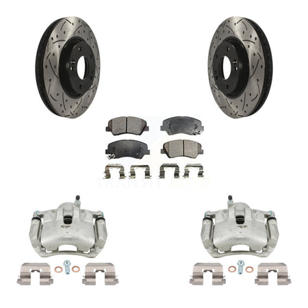 Front Disc Brake Coated Caliper Drill Slotted Rotors Semi-Metallic Pad Kit For Kia Forte KCD-100044P