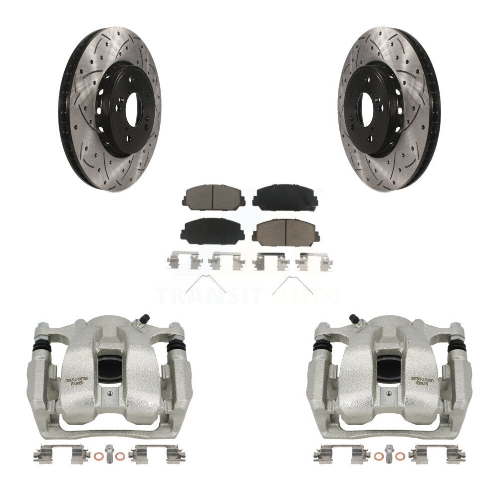 Front Disc Brake Coated Caliper Drill Slot Rotor Ceramic Pad Kit For 2016-2018 Acura RDX KCD-100045C