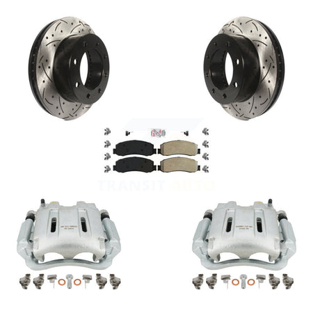 Front Disc Brake Coated Caliper Drilled Slotted Rotors And Semi-Metallic Pads Kit For Ford F-250 Super Duty F-350 With Single Rear Wheels 4WD KCD-100045N by Transit Auto