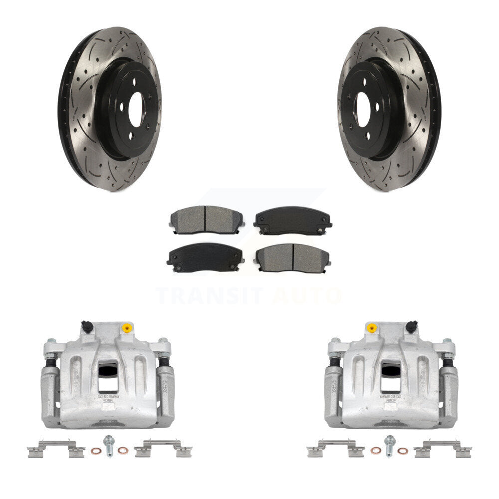 Front Disc Brake Coated Caliper Drill Slot Rotor Semi-Metallic Pad Kit For Dodge Charger KCD-100047S