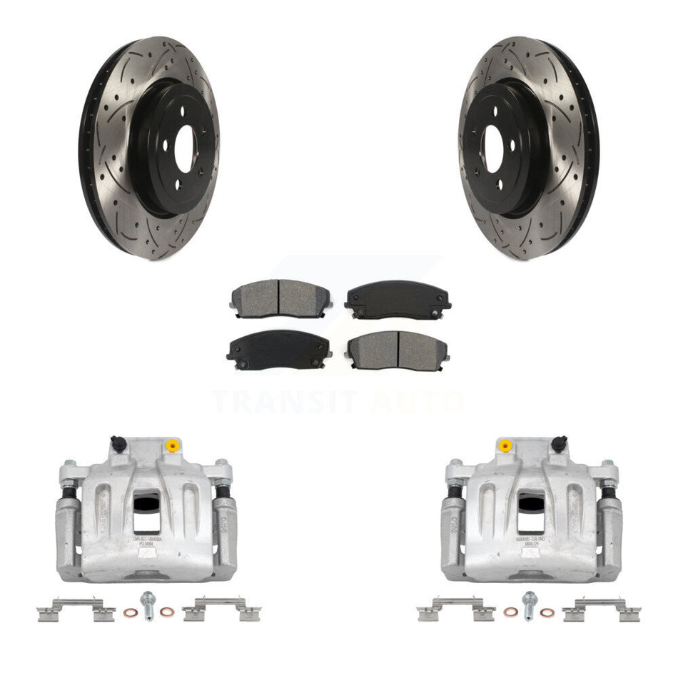 Front Disc Brake Coated Caliper Drill Slot Rotor Semi-Metallic Pad Kit For Dodge Charger KCD-100047S