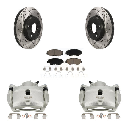 Front Disc Brake Coated Caliper Drilled Slotted Rotors & Ceramic Pad Kit For Honda Civic KCD-100048C