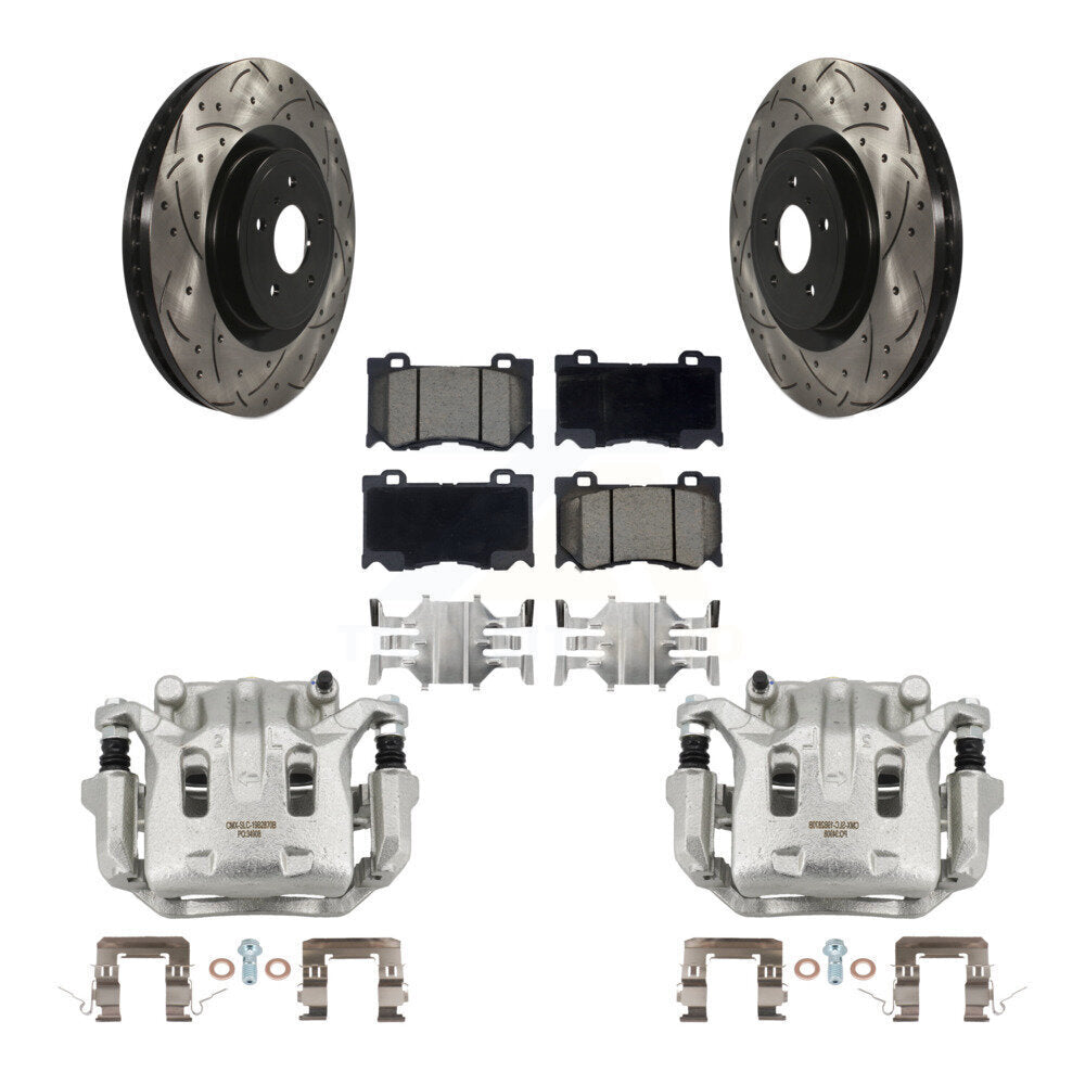 Front Brake Coat Caliper Drill Slot Rotor Ceramic Pad Kit For 2009-2013 INFINITI G37 AWD KCD-100050C