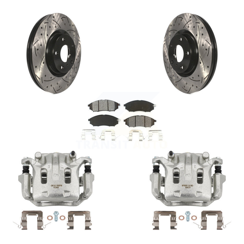Front Brake Caliper Drill Slotted Rotor Semi-Metallic Pad Kit For INFINITI Nissan Murano KCD-100050S