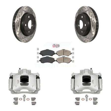 Front Disc Brake Coated Caliper Drilled Slotted Rotors Ceramic Pad Kit For Jeep Wrangler KCD-100051N