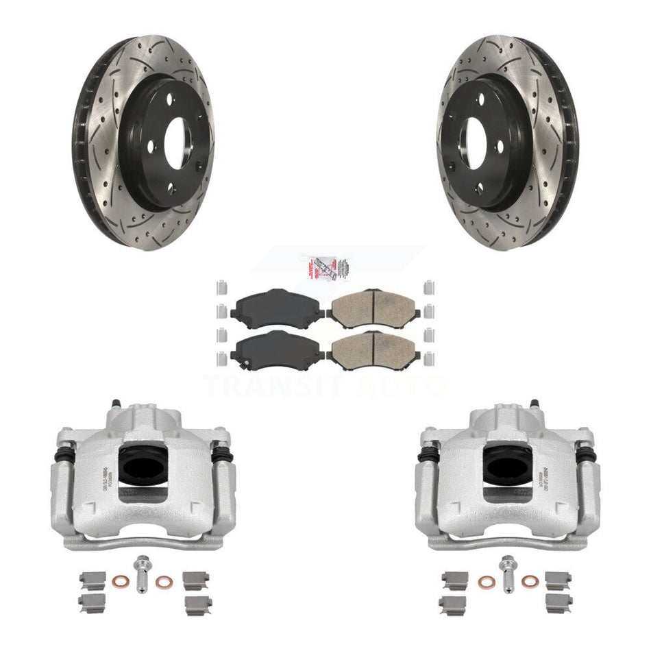 Front Disc Brake Coated Caliper Drilled Slotted Rotors Ceramic Pad Kit For Jeep Wrangler KCD-100051N