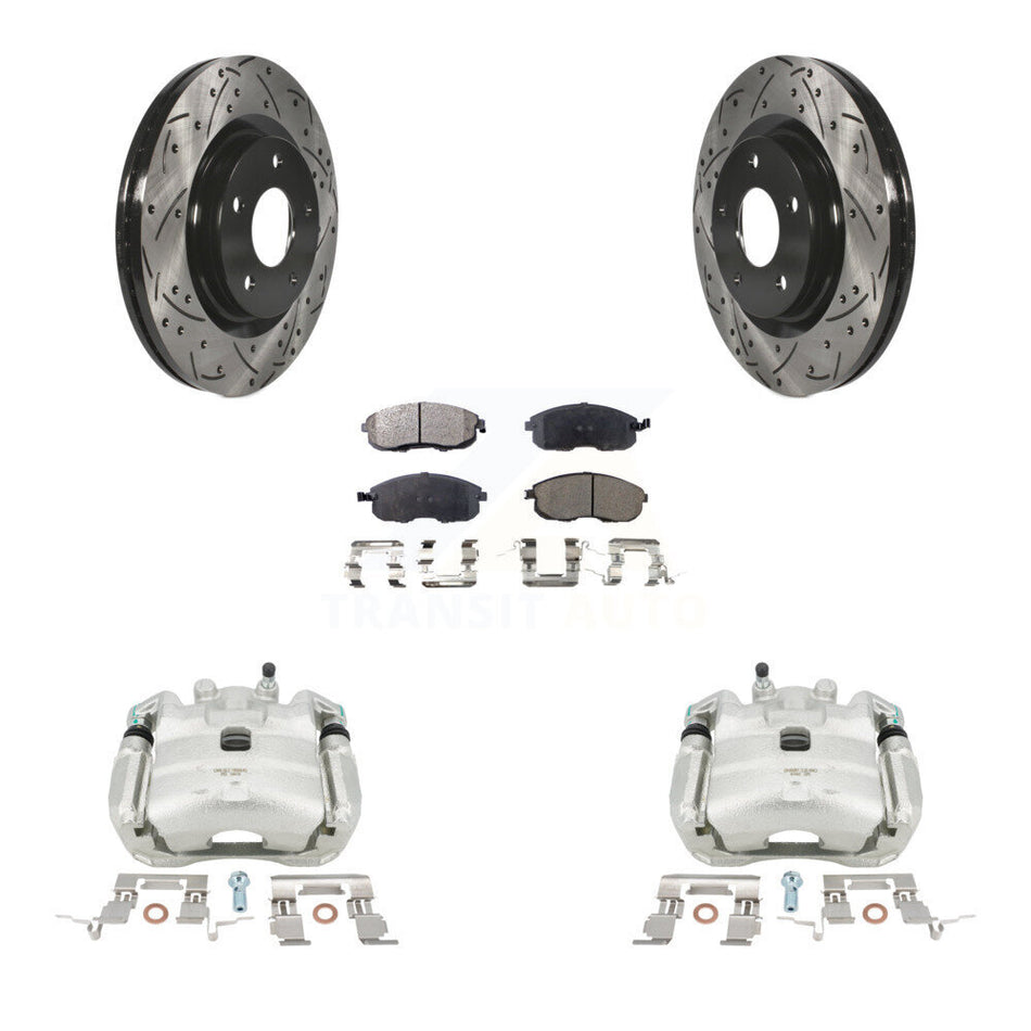 Front Disc Brake Coated Caliper Drilled Slotted Rotors And Semi-Metallic Pads Kit For Nissan Sentra Juke KCD-100051P by Transit Auto