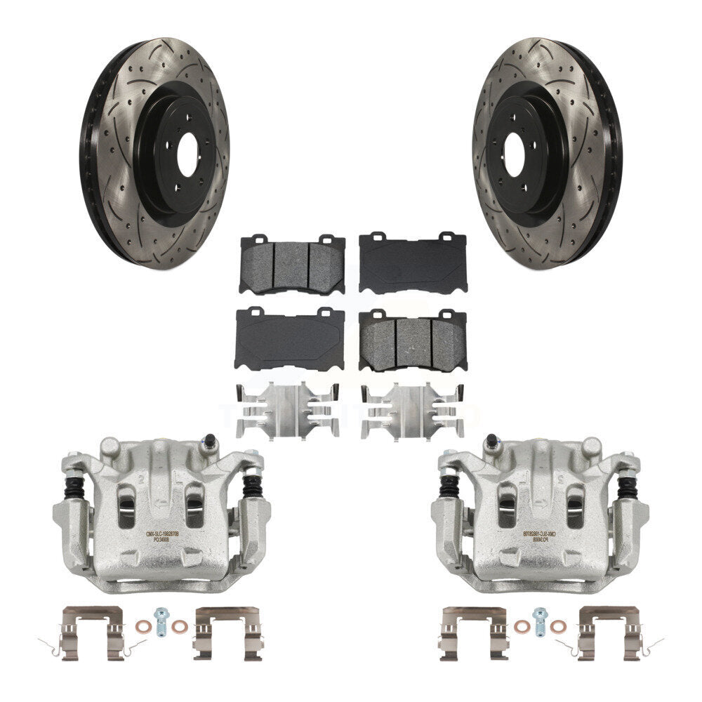 Front Brake Caliper Drill Slotted Rotor Semi-Metallic Pad Kit For 09-13 INFINITI G37 AWD KCD-100051S