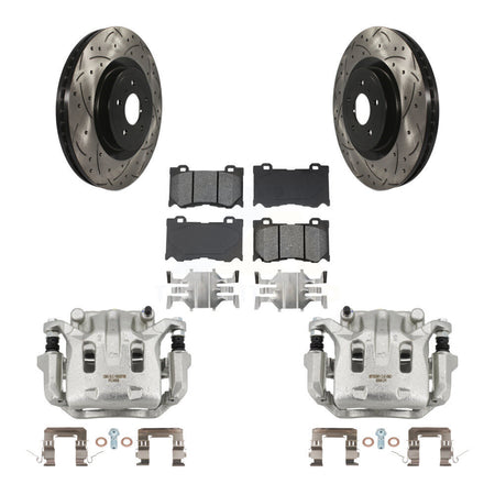 Front Brake Caliper Drill Slotted Rotor Semi-Metallic Pad Kit For 09-13 INFINITI G37 AWD KCD-100051S