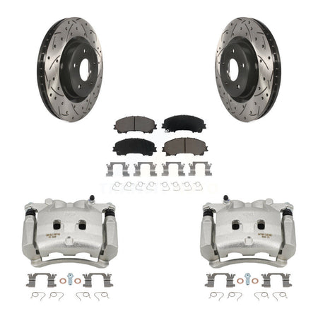 Front Brake Coated Caliper Drill Slotted Rotor Ceramic Pad Kit For INFINITI Q50 QX50 Q60 KCD-100052C