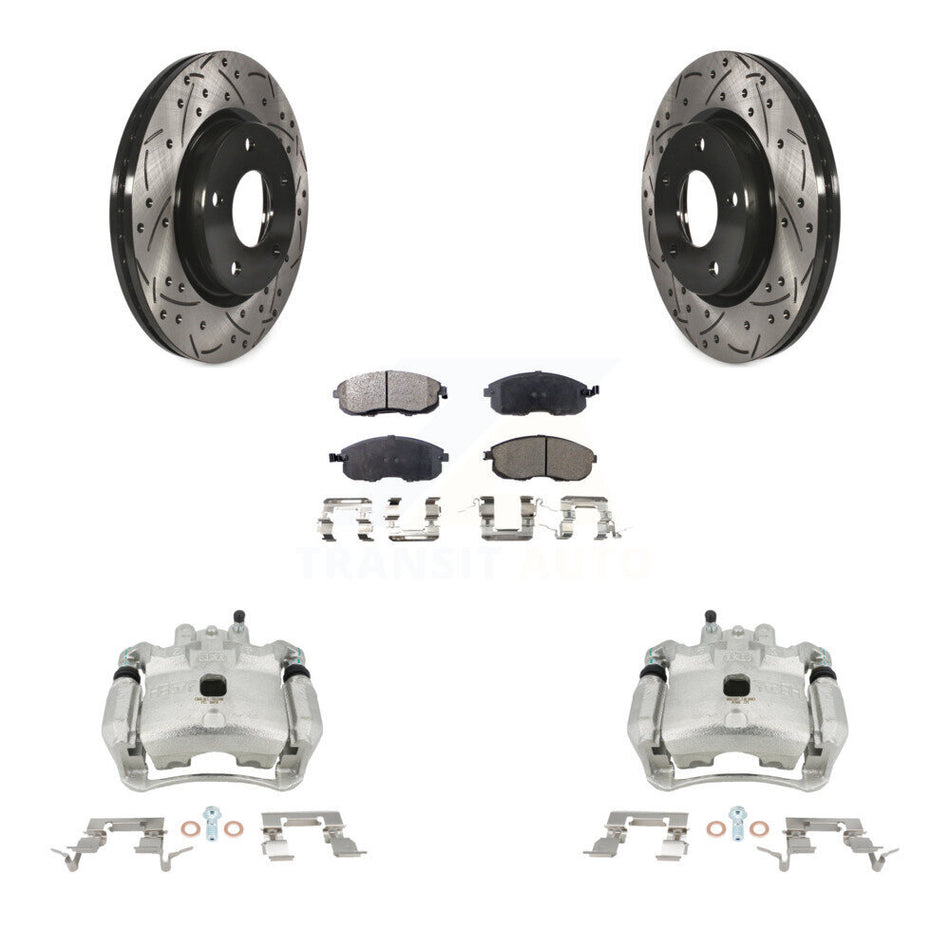 Front Disc Brake Coated Caliper Drilled Slotted Rotors And Semi-Metallic Pads Kit For Nissan Sentra KCD-100052P