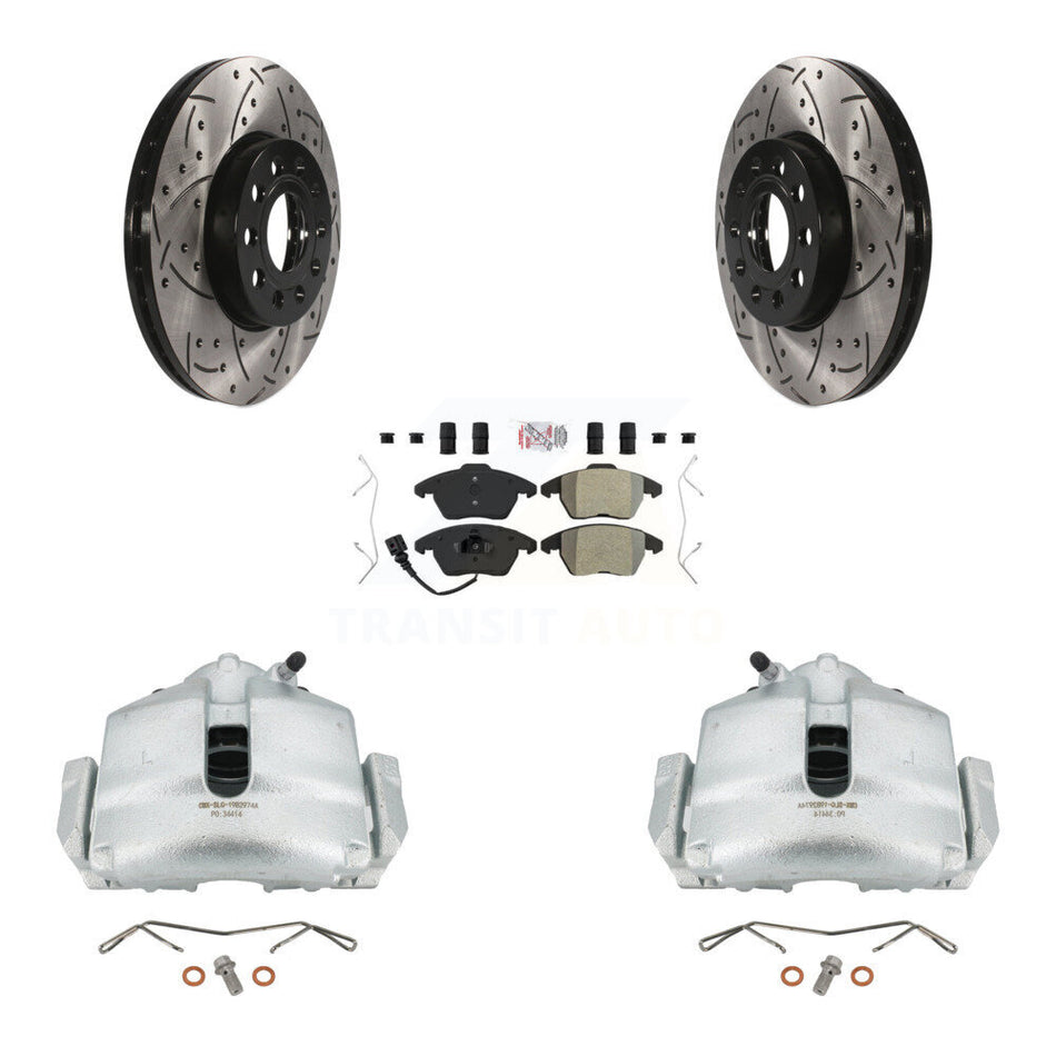 Front Disc Brake Coated Caliper Drilled Slotted Rotors And Semi-Metallic Pads Kit For Volkswagen Jetta Beetle Eos Audi A3 GTI Golf Quattro KCD-100053N