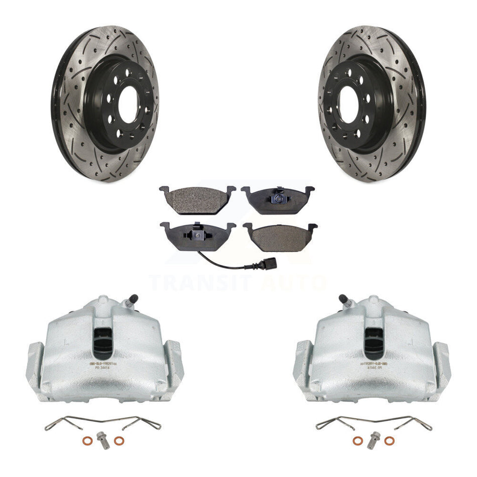 Front Disc Brake Coated Caliper Drilled Slotted Rotors And Semi-Metallic Pads Kit For Volkswagen Jetta With 280mm Diameter Rotor KCD-100053P