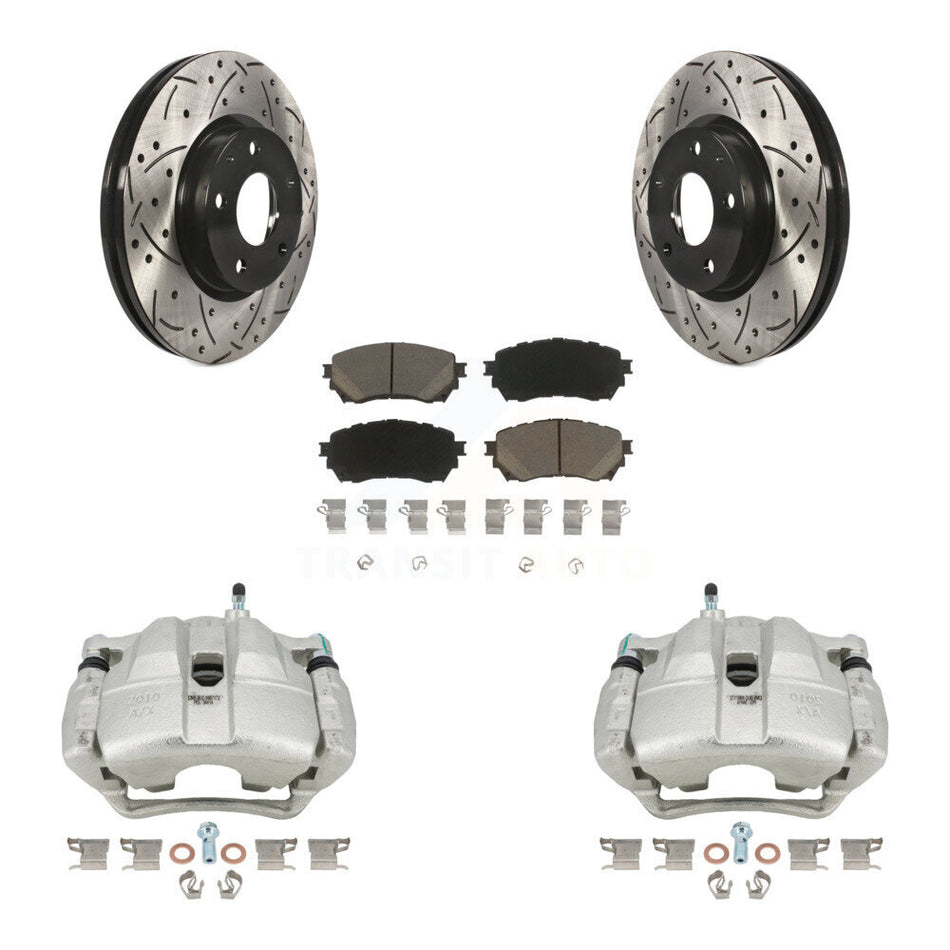 Front Disc Brake Coated Caliper Drilled Slotted Rotors And Ceramic Pads Kit For Mazda 6 KCD-100054C