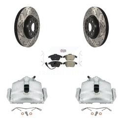Front Disc Brake Coated Caliper Drilled Slotted Rotors And Semi-Metallic Pads Kit For Volkswagen Jetta Beetle CC Passat GTI Eos Audi A3 TT Quattro KCD-100054N