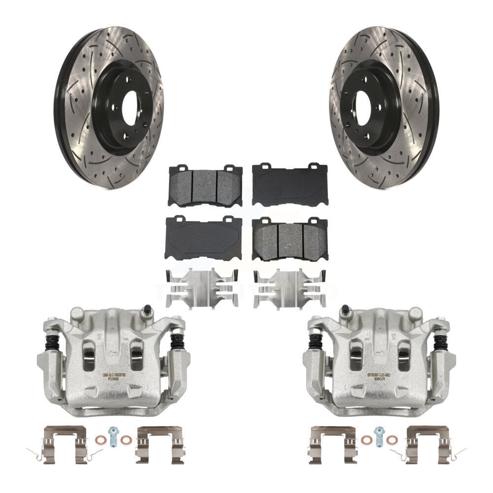 Front Brake Caliper Drill Slotted Rotor Semi-Metallic Pad Kit For 09-13 INFINITI G37 AWD KCD-100054S