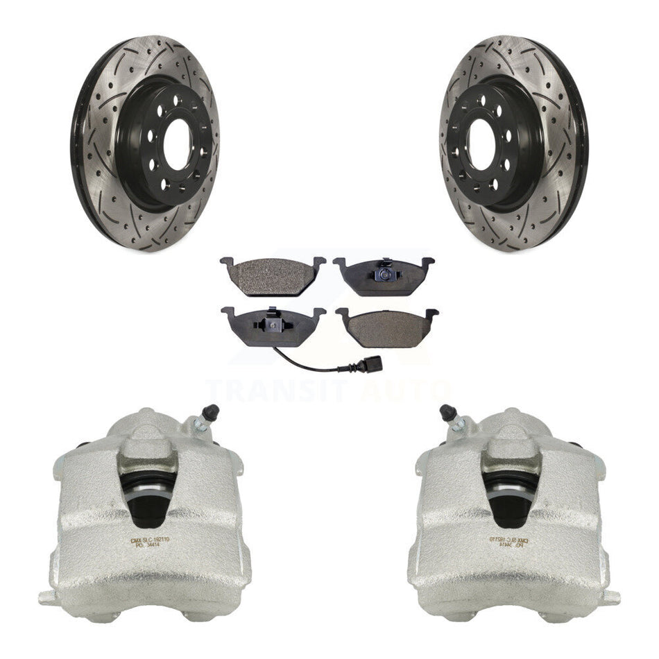 Front Disc Brake Coated Caliper Drilled Slotted Rotors And Ceramic Pads Kit For Volkswagen Jetta With 280mm Diameter Rotor KCD-100054T