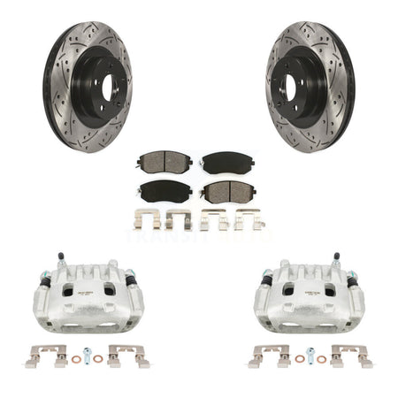 Front Brake Caliper Drilled Slot Rotor Semi-Metallic Pad Kit For Subaru Forester Impreza KCD-100055S