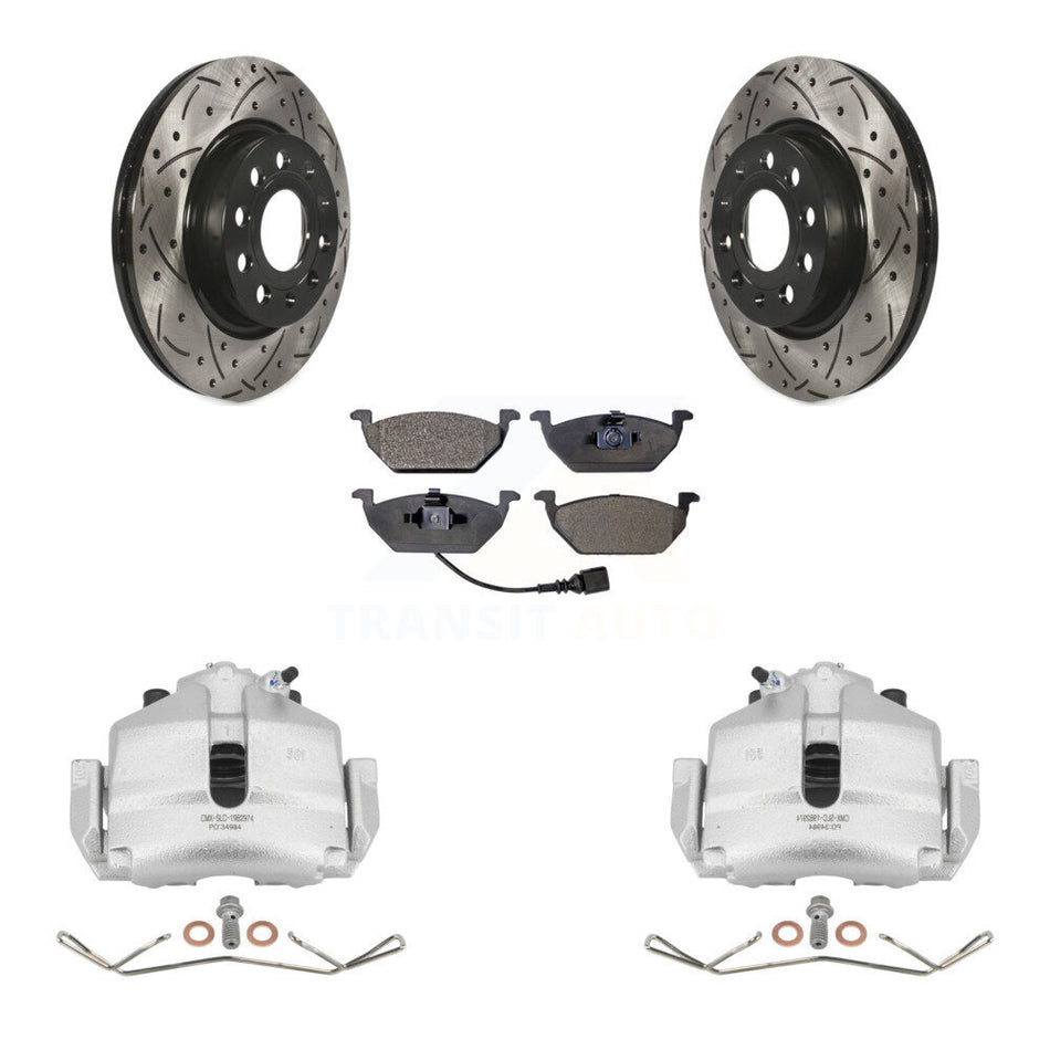 Front Disc Brake Coated Caliper Drilled Slotted Rotors And Ceramic Pads Kit For Volkswagen Jetta With 280mm Diameter Rotor KCD-100055T