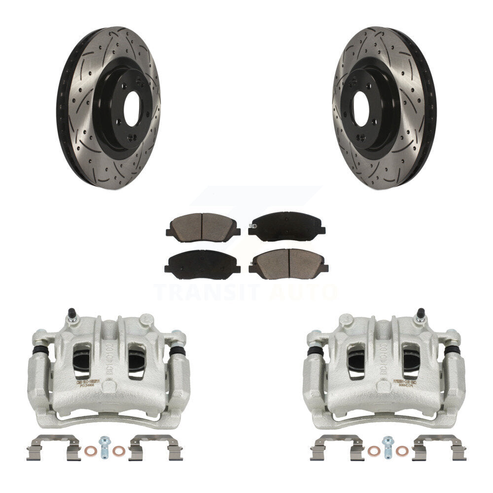 Front Disc Brake Coated Caliper Drill Slot Rotor Ceramic Pad Kit For Hyundai Santa Fe XL KCD-100056C