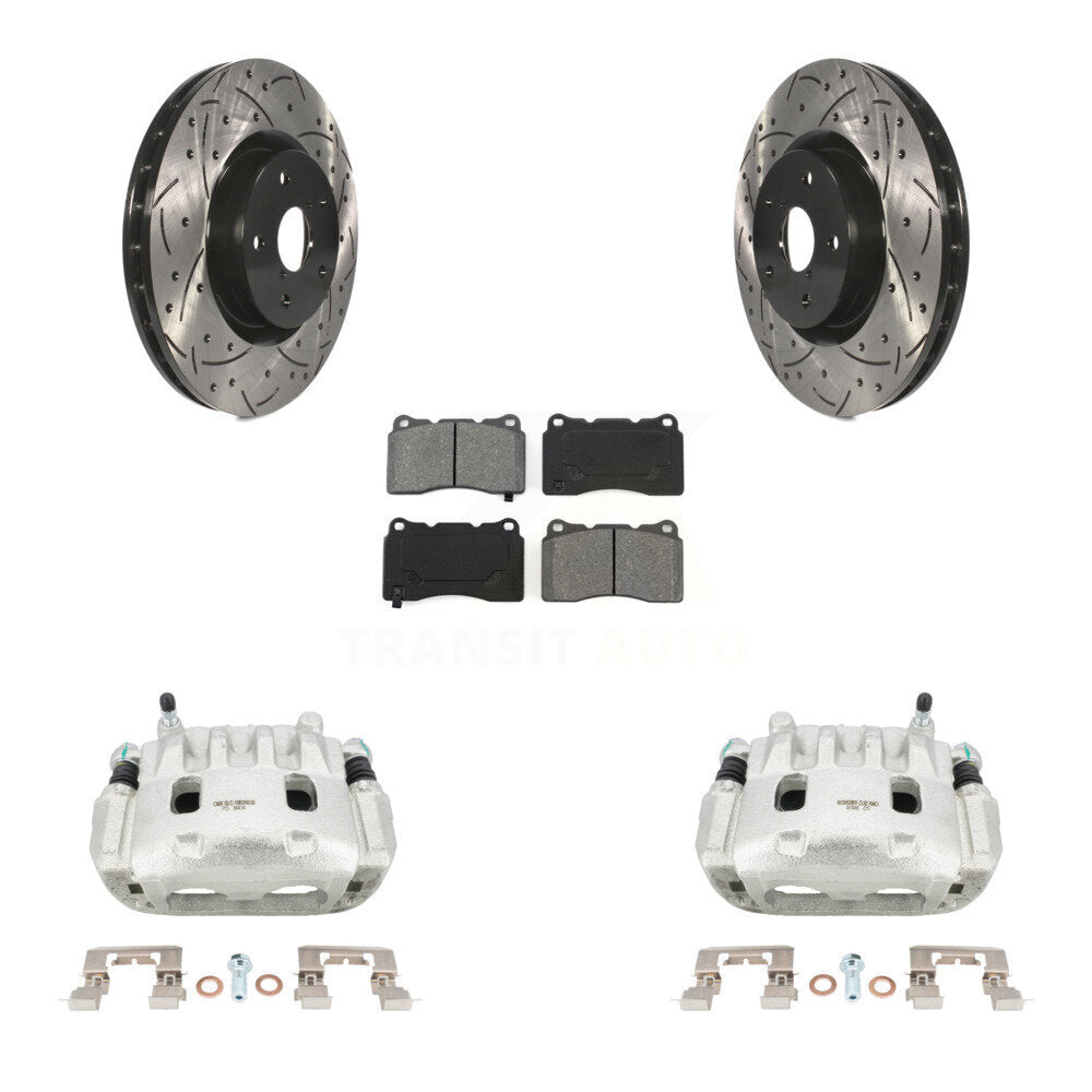 Front Brake Coated Caliper Drill Slot Rotor Semi-Metallic Pad Kit For Subaru Impreza WRX KCD-100056S