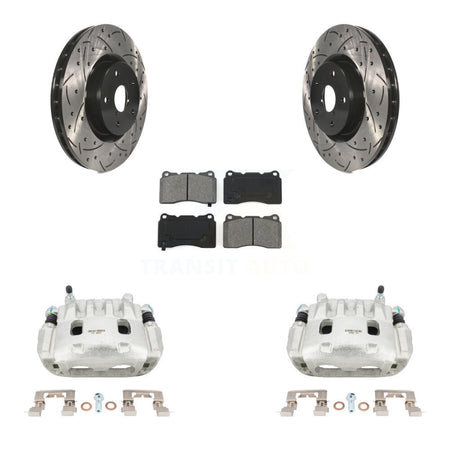 Front Brake Coated Caliper Drill Slot Rotor Semi-Metallic Pad Kit For Subaru Impreza WRX KCD-100056S