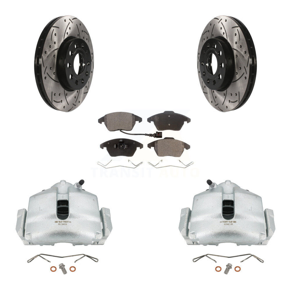 Front Disc Brake Coated Caliper Drilled Slotted Rotors And Ceramic Pads Kit For Volkswagen Jetta Beetle Eos Audi A3 GTI Golf Quattro KCD-100056T